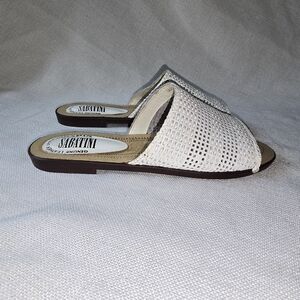 Sabatini Women's White Woven Slide Sandals 6.5M Leather Upper Coastal Travel